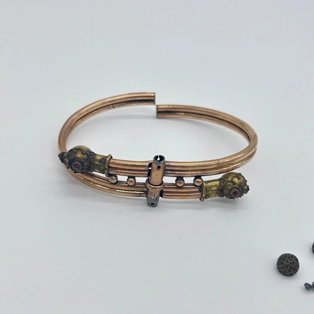 Vintage Victorian Etruscan Revival Bypass Hinged Bangle Bracelet Jewelry BROKEN